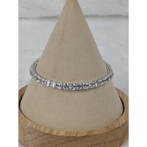 Sterling Silver CZ Tennis Bracelet 7" Square Stones 925 Box Clasp China Marked